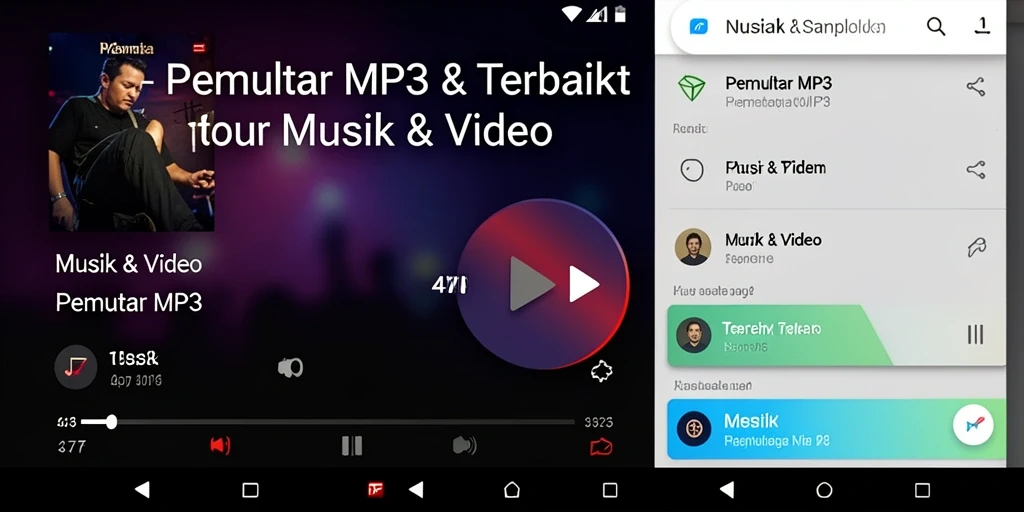 Tampilan antarmuka aplikasi 47F untuk pemutar MP3 yang stylish.