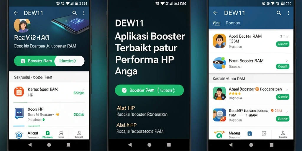 Tampilan antarmuka pengguna aplikasi Booster RAM DEWI11 yang intuitif.