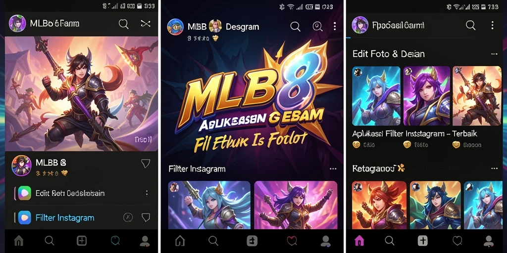 Antarmuka MLBB8 dengan berbagai filter Instagram yang menarik.
