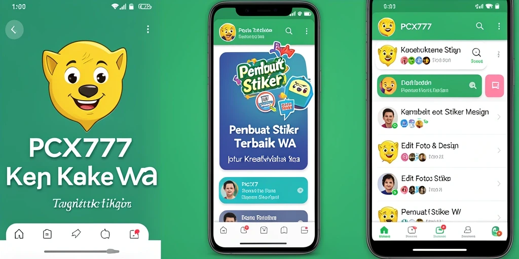 Antarmuka aplikasi PCX777 untuk membuat stiker WA yang kreatif.