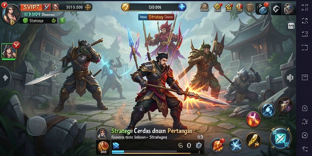 Antarmuka menarik dari permainan strategi SVIP7 dengan elemen visual yang kaya.