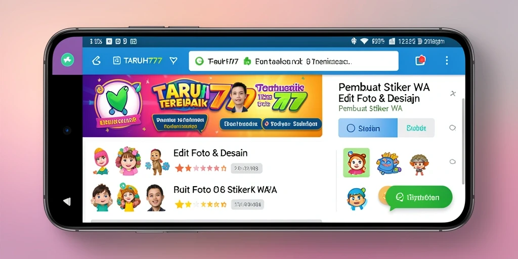 Ilustrasi antarmuka pembuat stiker TARUH777 yang menarik.
